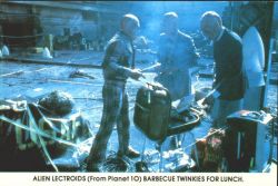 The dinner bell sounds, and three hungry Lectroids (John G. Jones, John Mudhead, John Pillenwater) gather for an impromptu Twinkie barbecue and some fond memories of Saturdays back home on Planet 10.